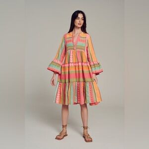 Devotion Twins Women’s Medium Ella Midi Dress Multicolor‎ Pink Orange Flowy Boho